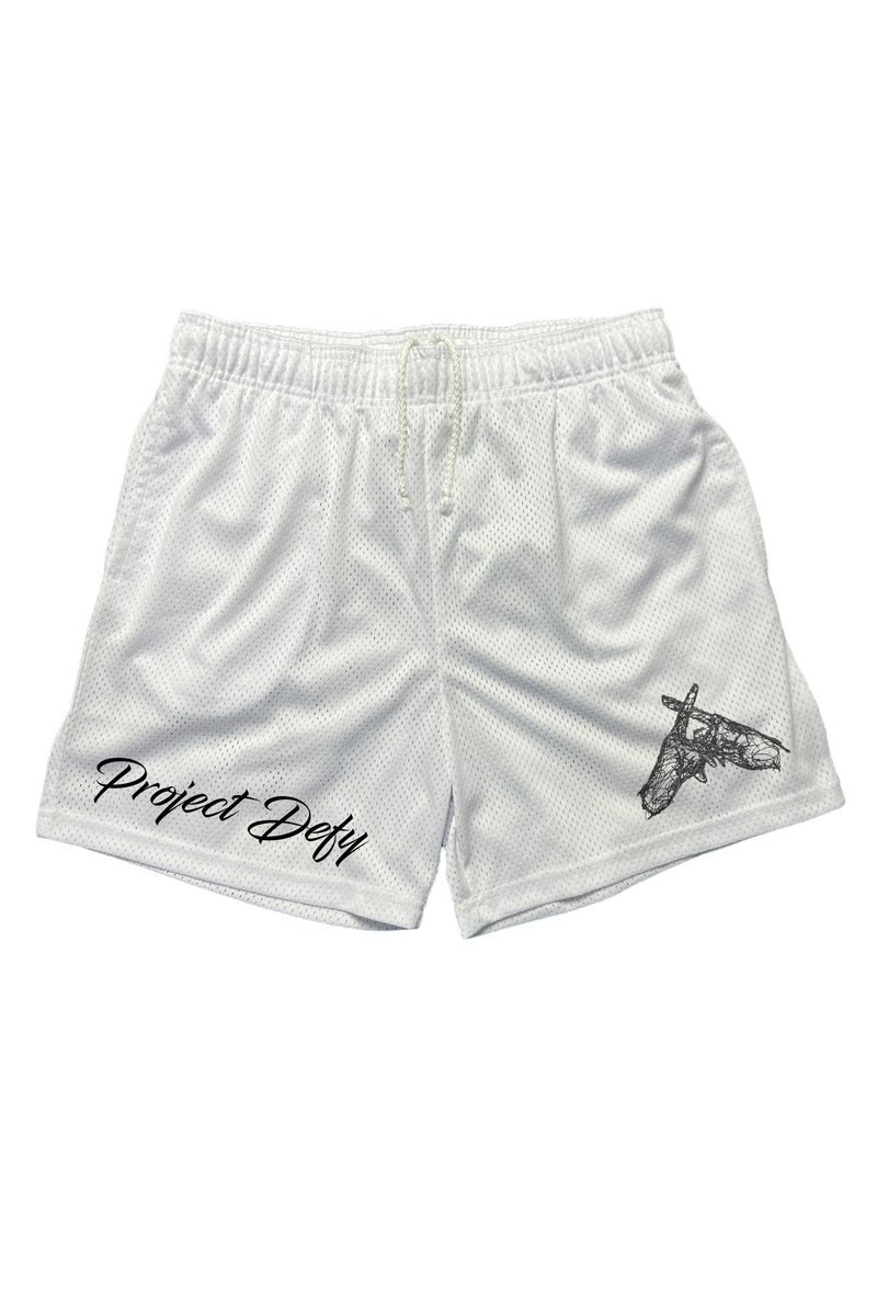 WHITE DEFY MESH SHORTS