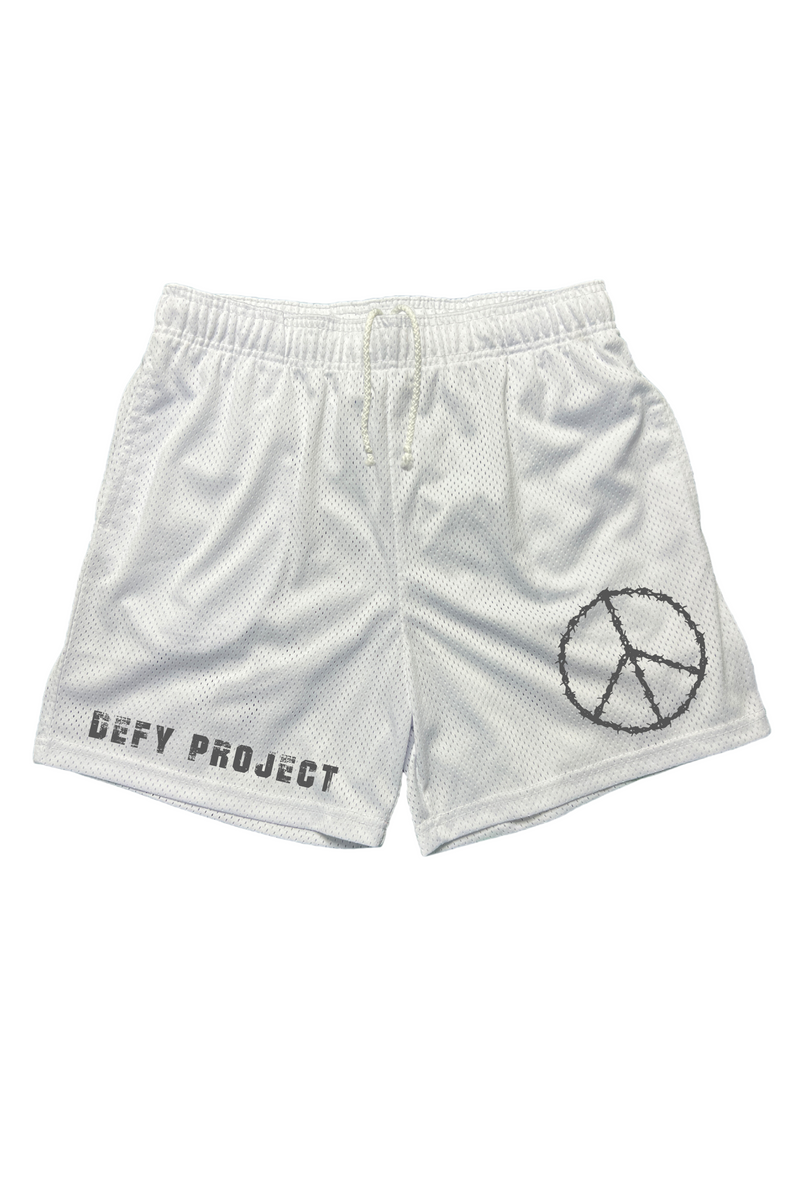 WHITE PEACE MESH SHORTS