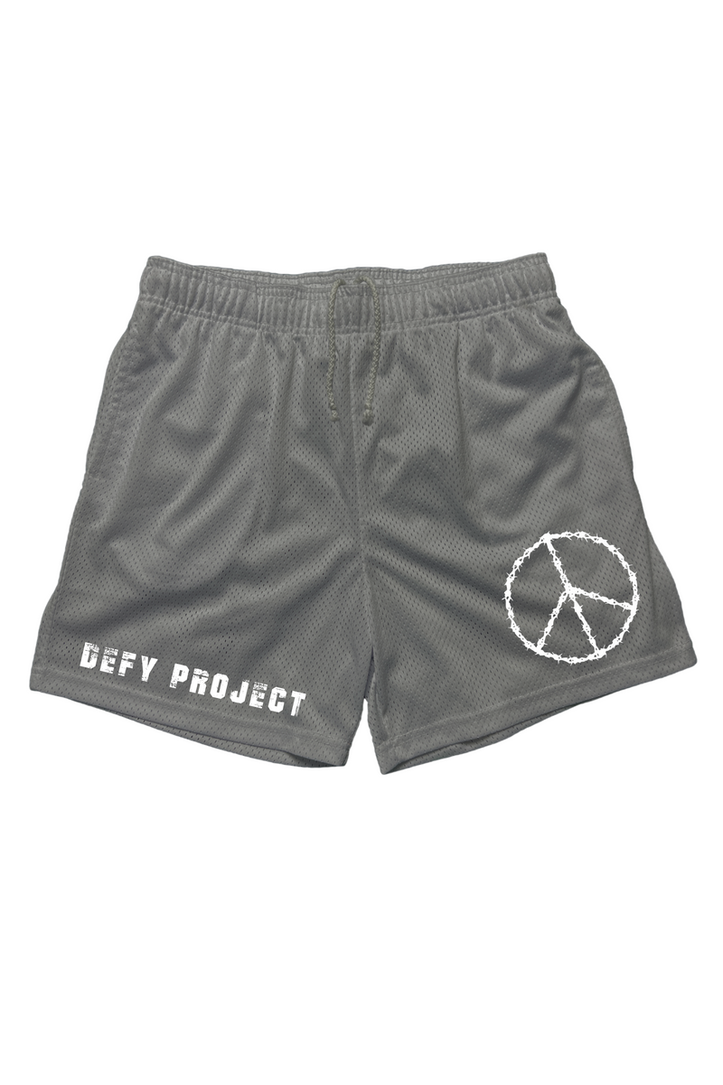 GREY PEACE MESH SHORTS