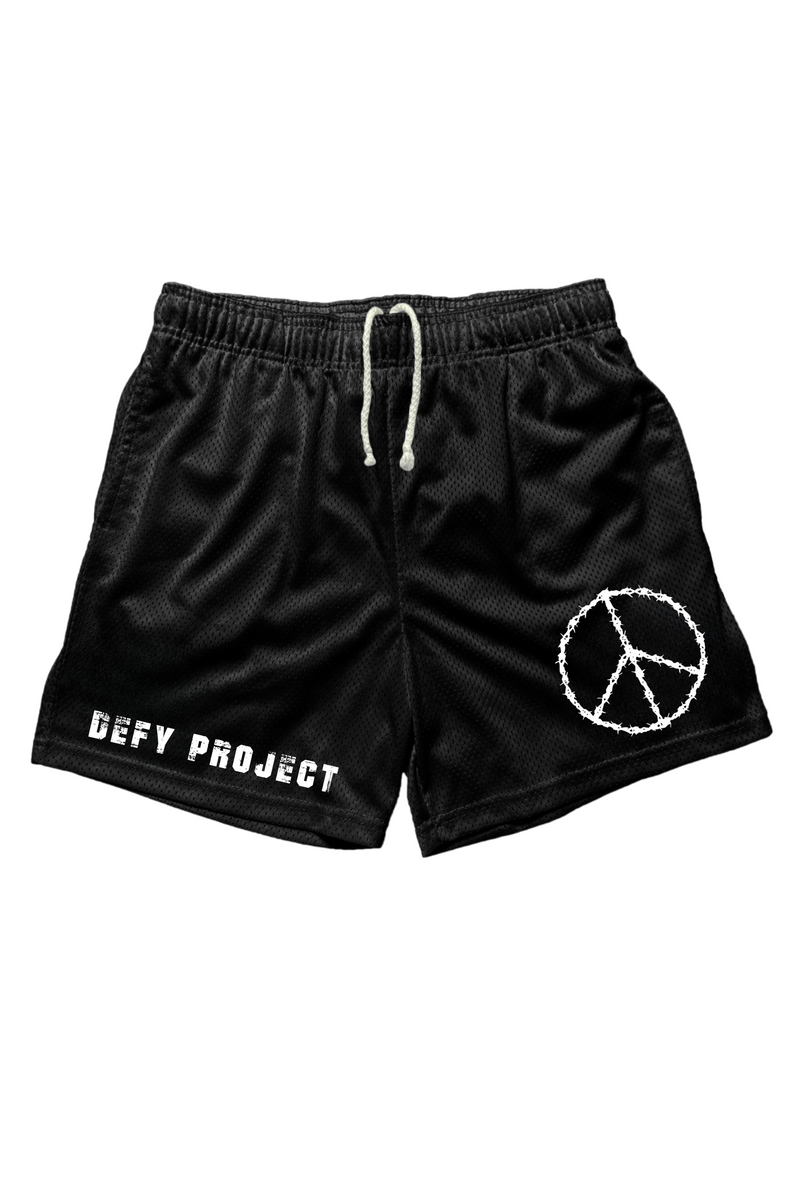 BLACK PEACE MESH SHORTS